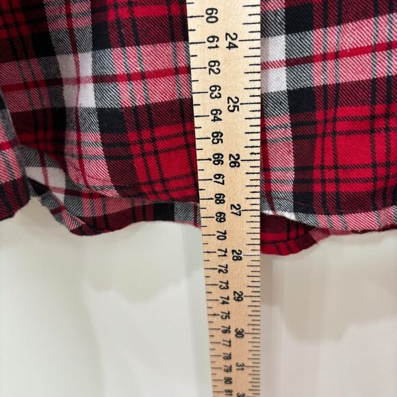 Hot Topic Red Plaid Sugar Skull Flannel Shirt Small Goth Romantic Steam Punk - Picture 5 of 11